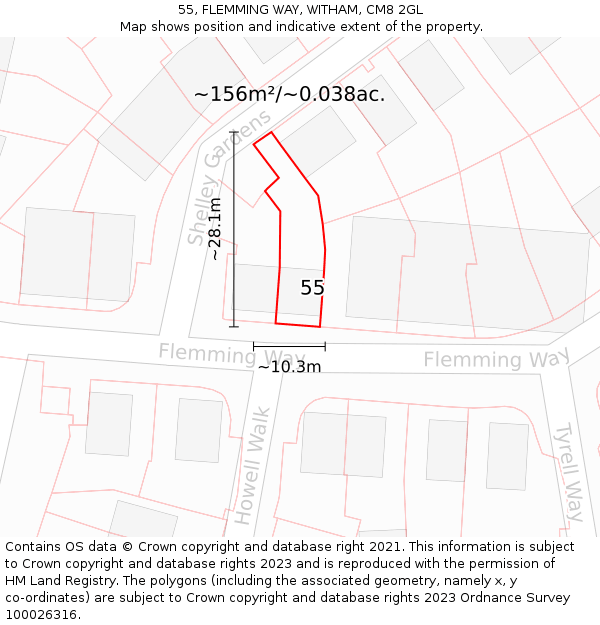 55, FLEMMING WAY, WITHAM, CM8 2GL: Plot and title map