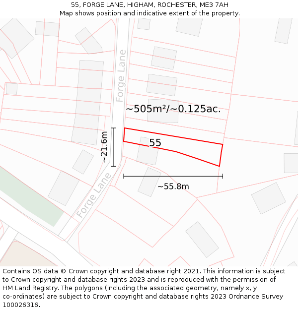 55, FORGE LANE, HIGHAM, ROCHESTER, ME3 7AH: Plot and title map