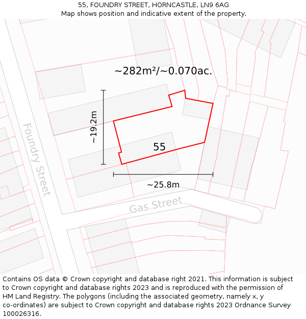 55, FOUNDRY STREET, HORNCASTLE, LN9 6AG: Plot and title map