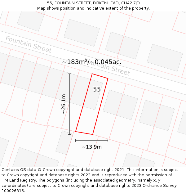 55, FOUNTAIN STREET, BIRKENHEAD, CH42 7JD: Plot and title map