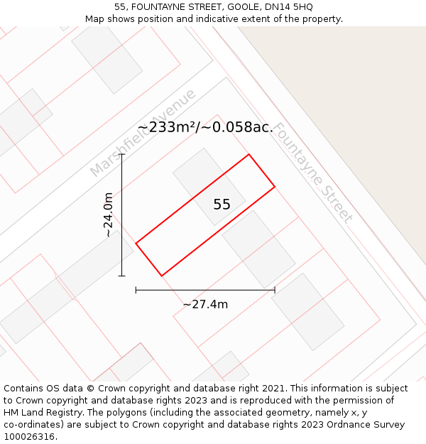 55, FOUNTAYNE STREET, GOOLE, DN14 5HQ: Plot and title map