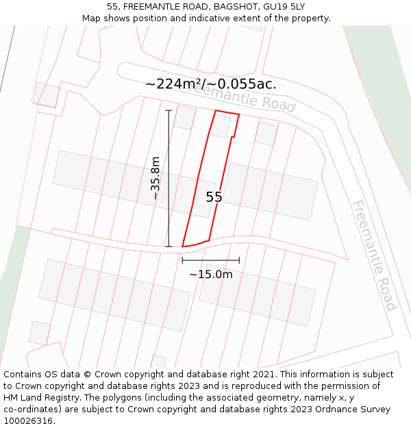 55, FREEMANTLE ROAD, BAGSHOT, GU19 5LY: Plot and title map