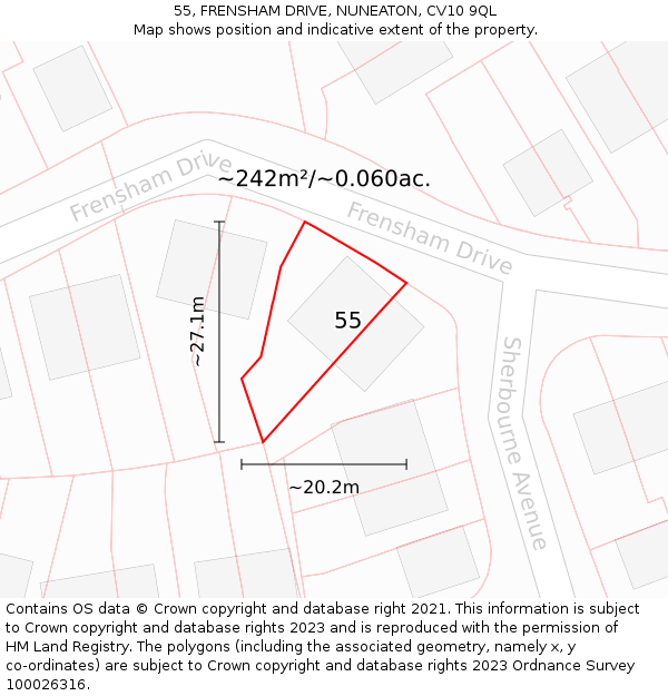 55, FRENSHAM DRIVE, NUNEATON, CV10 9QL: Plot and title map