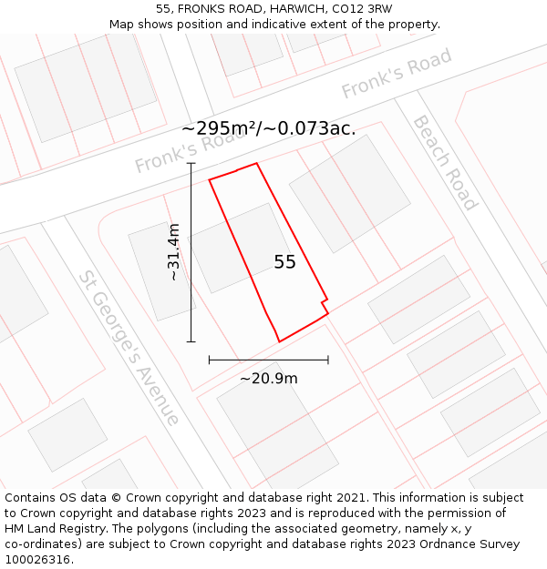 55, FRONKS ROAD, HARWICH, CO12 3RW: Plot and title map