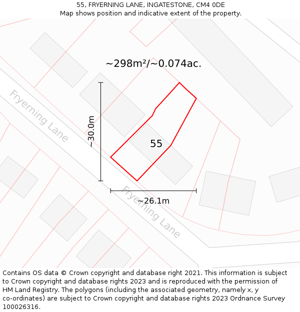 55, FRYERNING LANE, INGATESTONE, CM4 0DE: Plot and title map