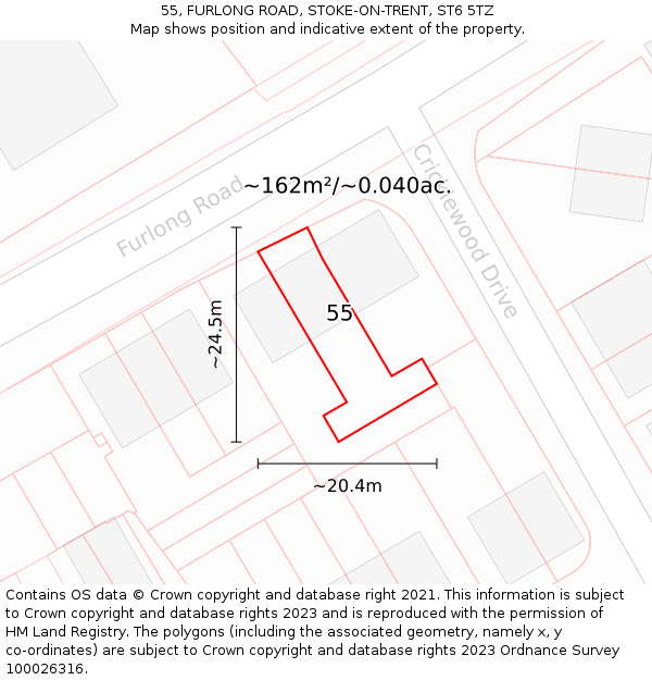 55, FURLONG ROAD, STOKE-ON-TRENT, ST6 5TZ: Plot and title map