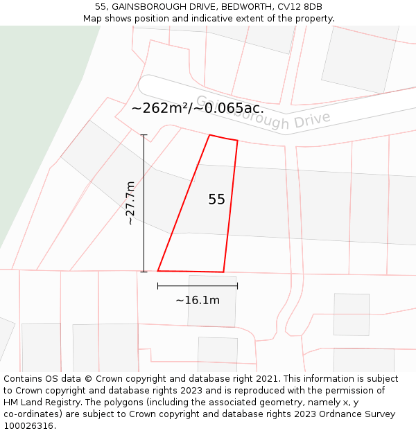 55, GAINSBOROUGH DRIVE, BEDWORTH, CV12 8DB: Plot and title map