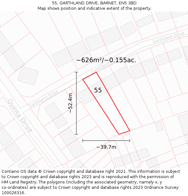 55, GARTHLAND DRIVE, BARNET, EN5 3BD: Plot and title map