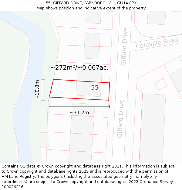 55, GIFFARD DRIVE, FARNBOROUGH, GU14 8PX: Plot and title map