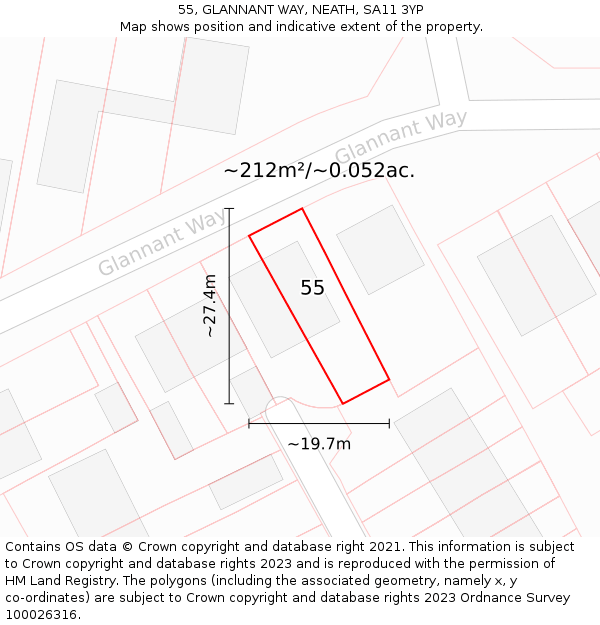 55, GLANNANT WAY, NEATH, SA11 3YP: Plot and title map