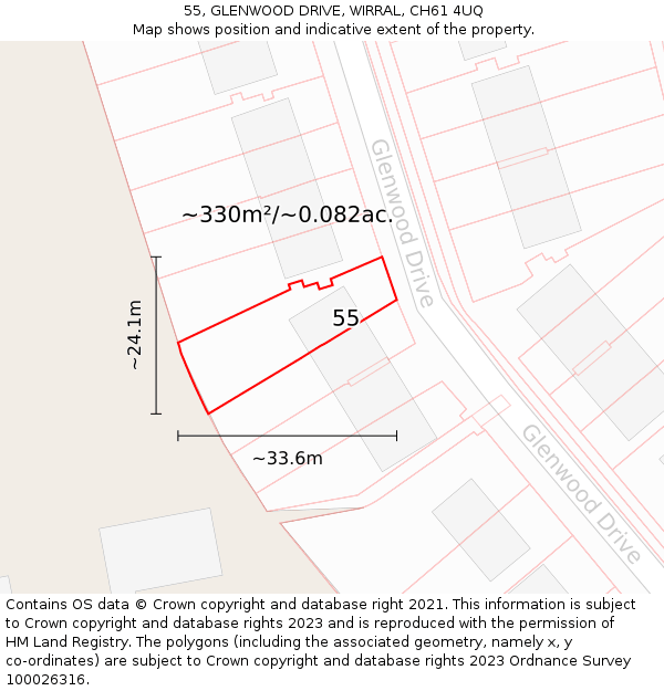 55, GLENWOOD DRIVE, WIRRAL, CH61 4UQ: Plot and title map