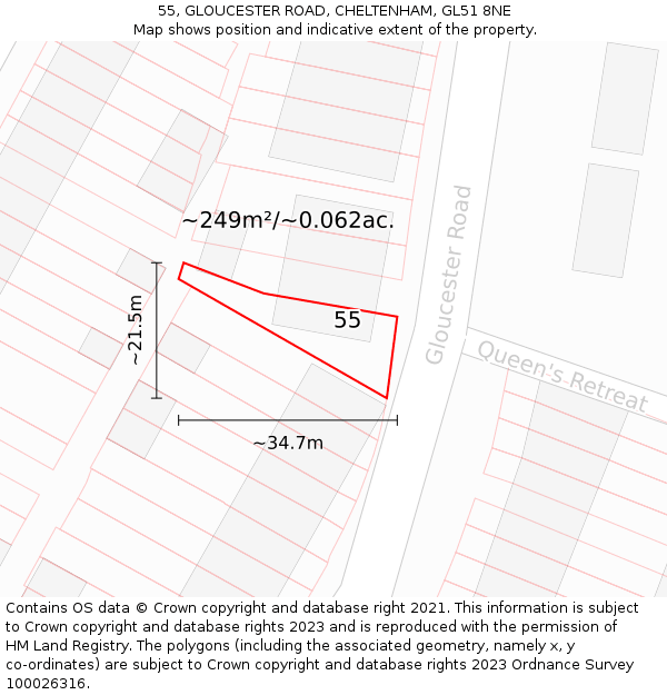 55, GLOUCESTER ROAD, CHELTENHAM, GL51 8NE: Plot and title map