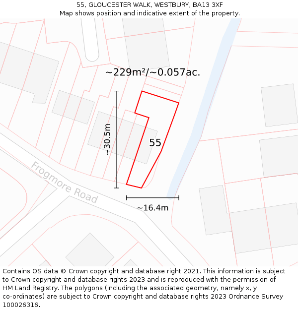 55, GLOUCESTER WALK, WESTBURY, BA13 3XF: Plot and title map