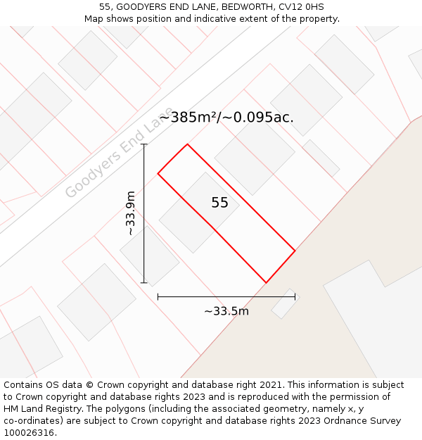 55, GOODYERS END LANE, BEDWORTH, CV12 0HS: Plot and title map