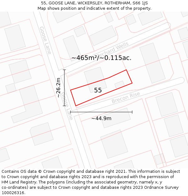 55, GOOSE LANE, WICKERSLEY, ROTHERHAM, S66 1JS: Plot and title map