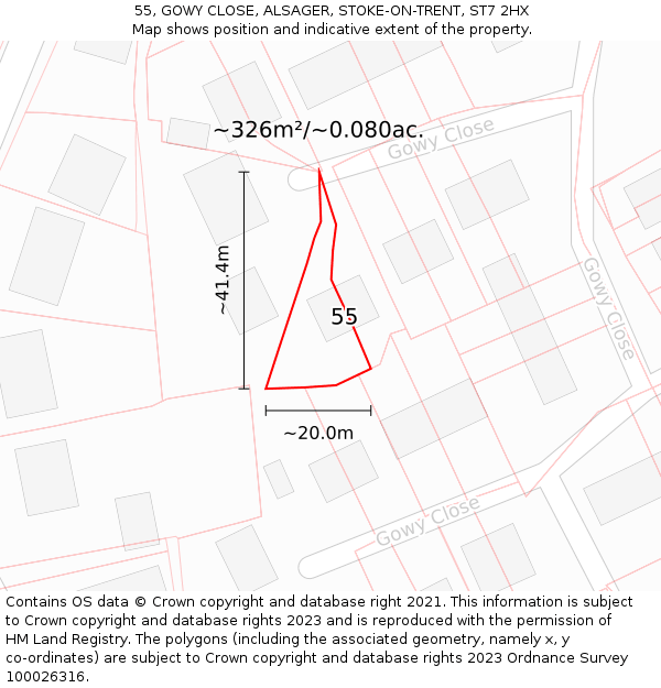 55, GOWY CLOSE, ALSAGER, STOKE-ON-TRENT, ST7 2HX: Plot and title map