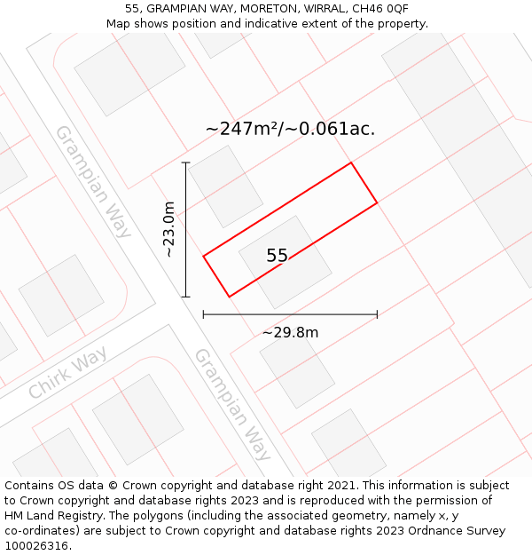 55, GRAMPIAN WAY, MORETON, WIRRAL, CH46 0QF: Plot and title map