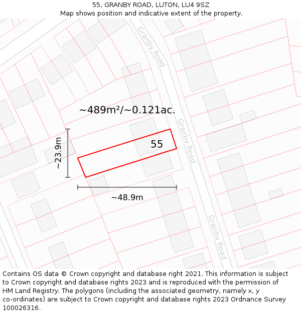 55, GRANBY ROAD, LUTON, LU4 9SZ: Plot and title map