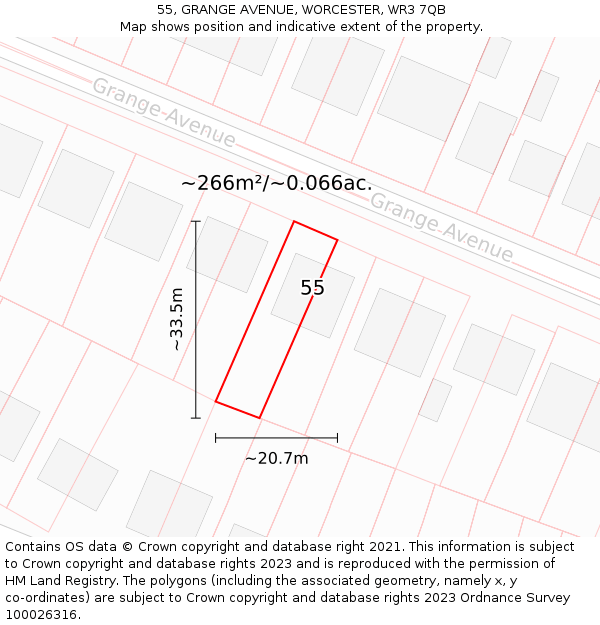 55, GRANGE AVENUE, WORCESTER, WR3 7QB: Plot and title map