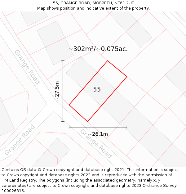 55, GRANGE ROAD, MORPETH, NE61 2UF: Plot and title map