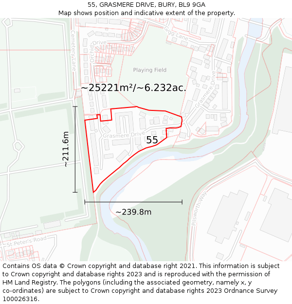 55, GRASMERE DRIVE, BURY, BL9 9GA: Plot and title map