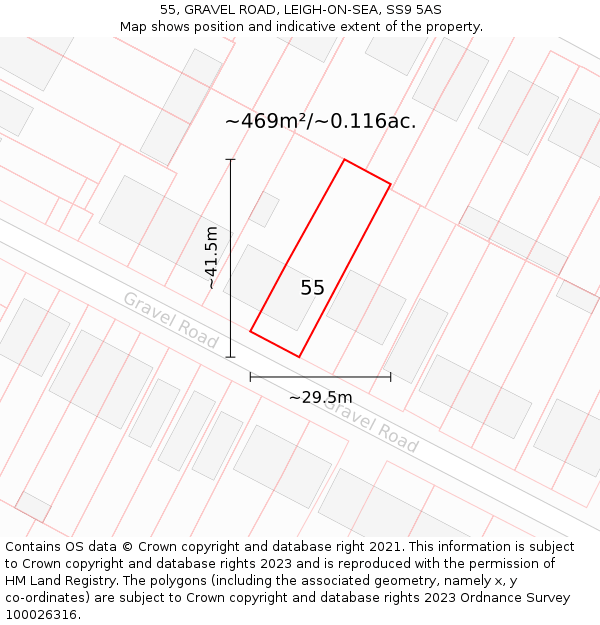 55, GRAVEL ROAD, LEIGH-ON-SEA, SS9 5AS: Plot and title map