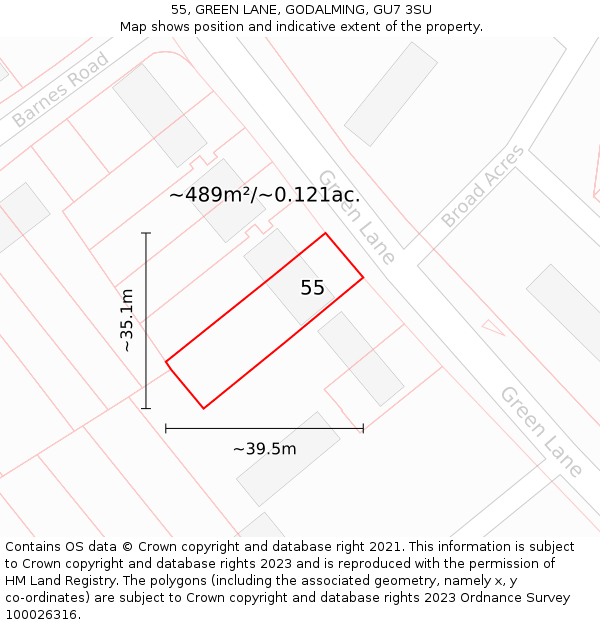 55, GREEN LANE, GODALMING, GU7 3SU: Plot and title map