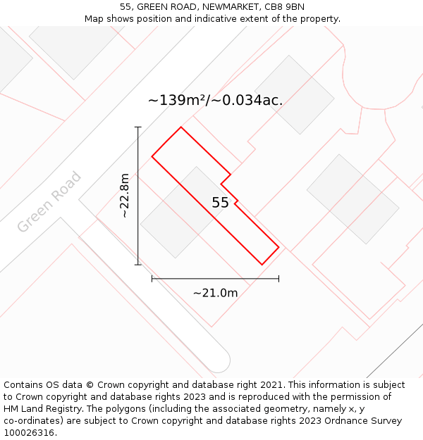 55, GREEN ROAD, NEWMARKET, CB8 9BN: Plot and title map