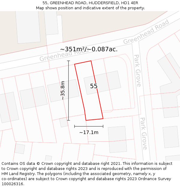 55, GREENHEAD ROAD, HUDDERSFIELD, HD1 4ER: Plot and title map