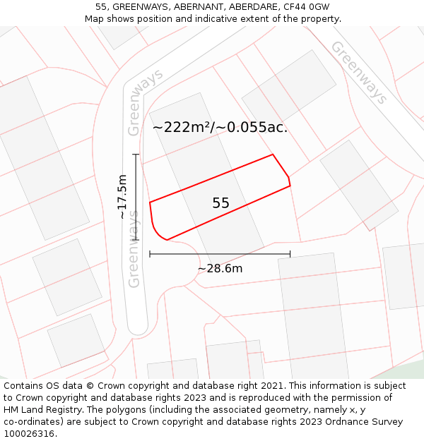 55, GREENWAYS, ABERNANT, ABERDARE, CF44 0GW: Plot and title map