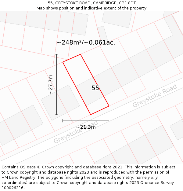 55, GREYSTOKE ROAD, CAMBRIDGE, CB1 8DT: Plot and title map