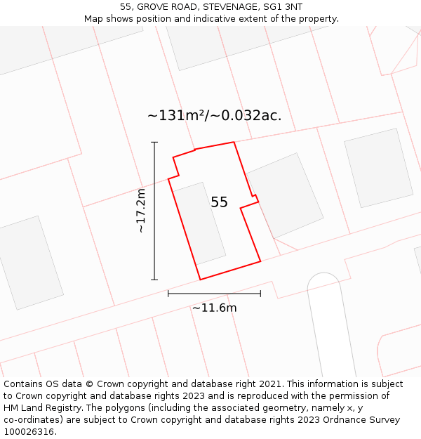 55, GROVE ROAD, STEVENAGE, SG1 3NT: Plot and title map