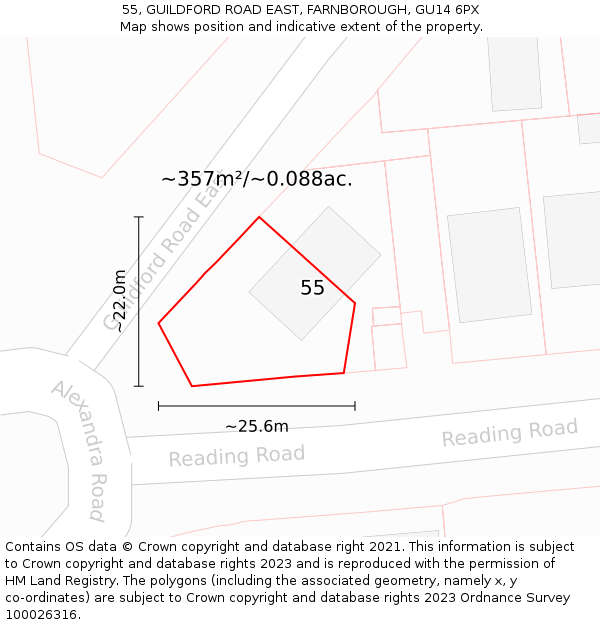 55, GUILDFORD ROAD EAST, FARNBOROUGH, GU14 6PX: Plot and title map