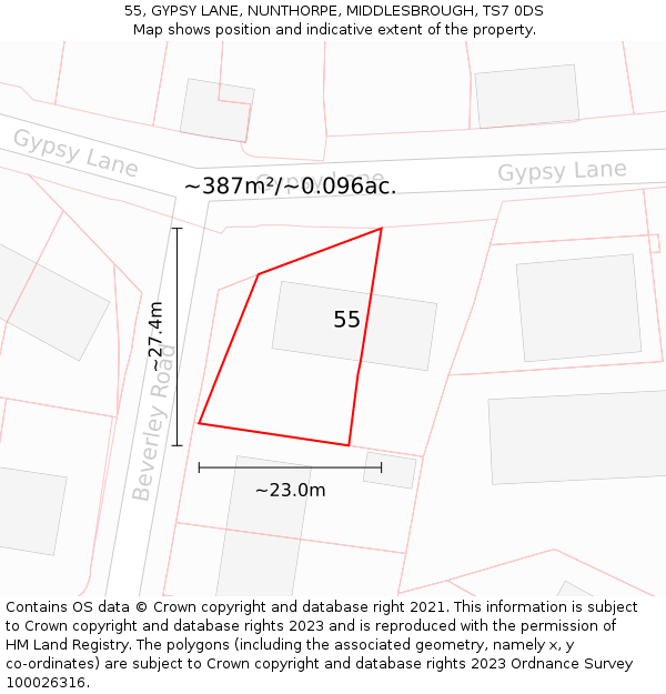 55, GYPSY LANE, NUNTHORPE, MIDDLESBROUGH, TS7 0DS: Plot and title map