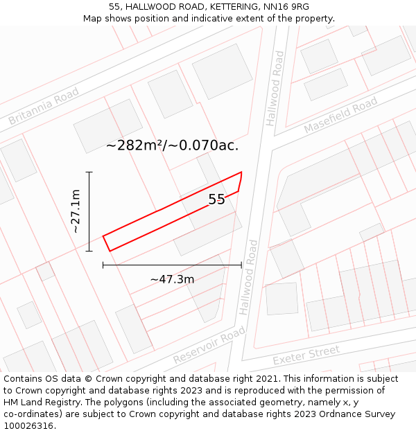 55, HALLWOOD ROAD, KETTERING, NN16 9RG: Plot and title map