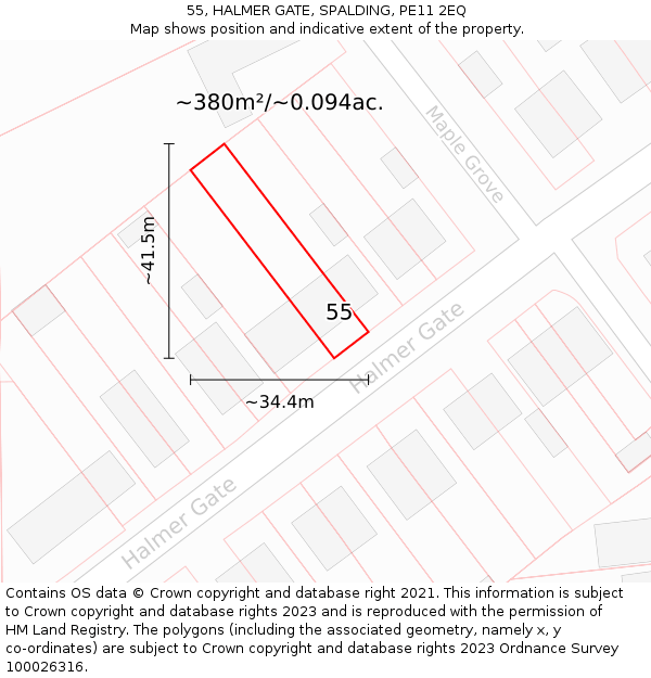 55, HALMER GATE, SPALDING, PE11 2EQ: Plot and title map