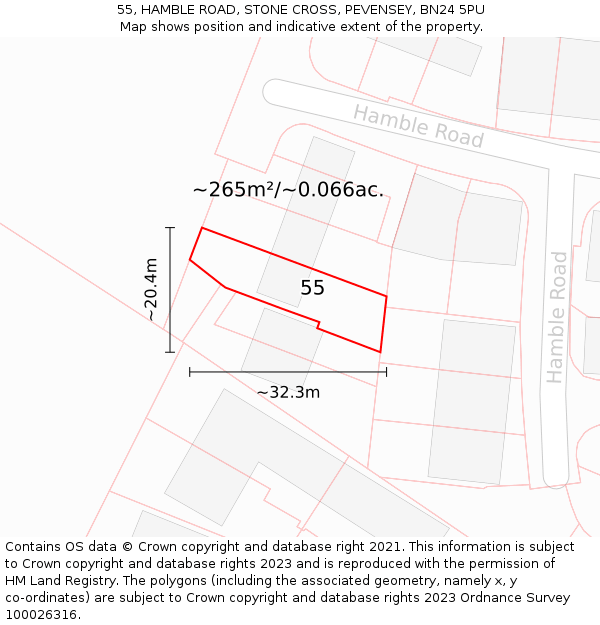 55, HAMBLE ROAD, STONE CROSS, PEVENSEY, BN24 5PU: Plot and title map