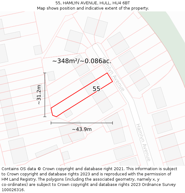 55, HAMLYN AVENUE, HULL, HU4 6BT: Plot and title map