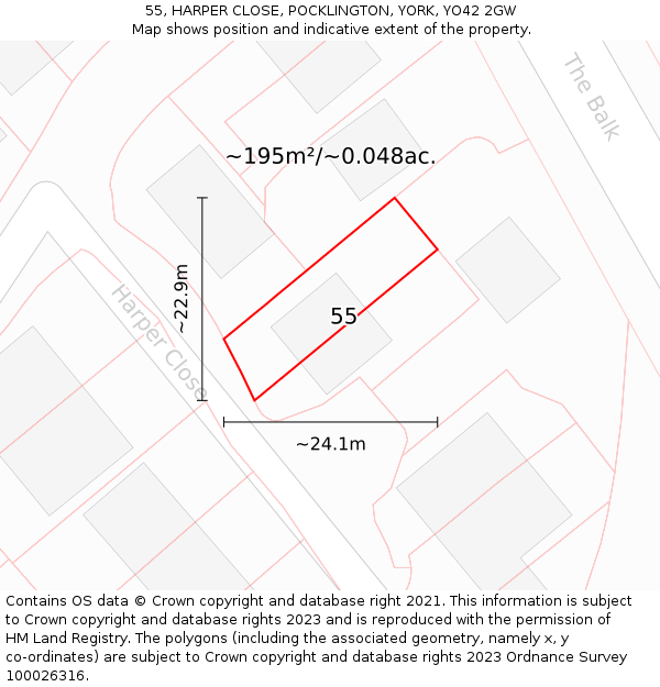 55, HARPER CLOSE, POCKLINGTON, YORK, YO42 2GW: Plot and title map