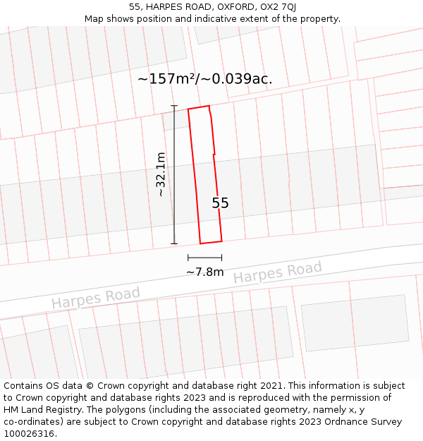 55, HARPES ROAD, OXFORD, OX2 7QJ: Plot and title map