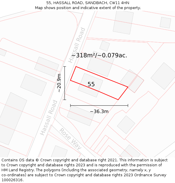 55, HASSALL ROAD, SANDBACH, CW11 4HN: Plot and title map