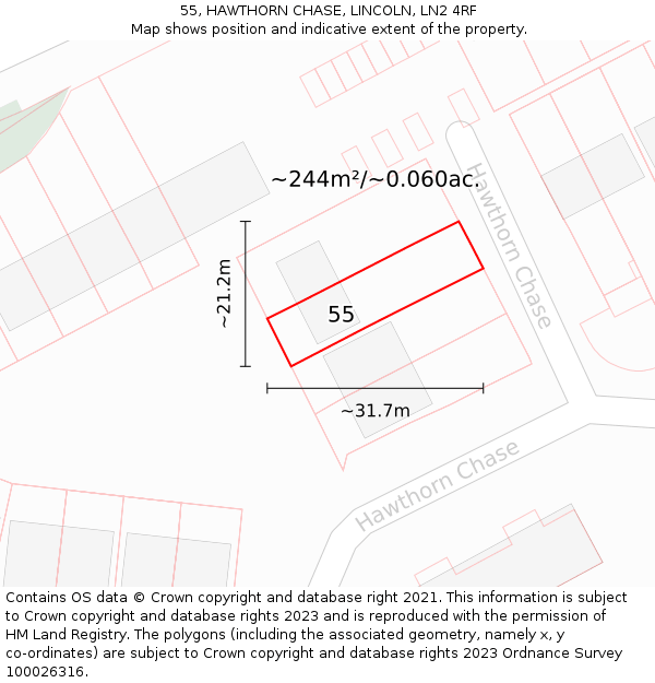 55, HAWTHORN CHASE, LINCOLN, LN2 4RF: Plot and title map