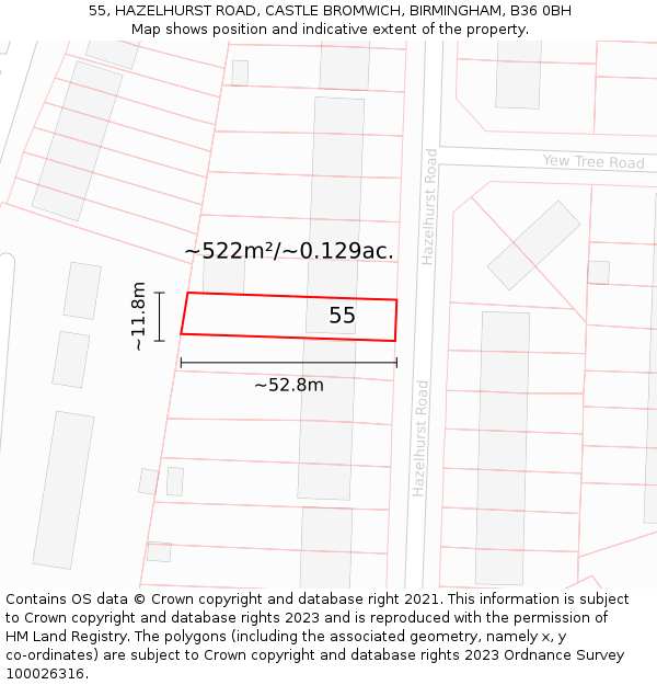 55, HAZELHURST ROAD, CASTLE BROMWICH, BIRMINGHAM, B36 0BH: Plot and title map