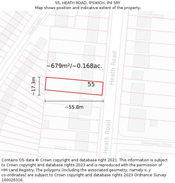 55, HEATH ROAD, IPSWICH, IP4 5RY: Plot and title map