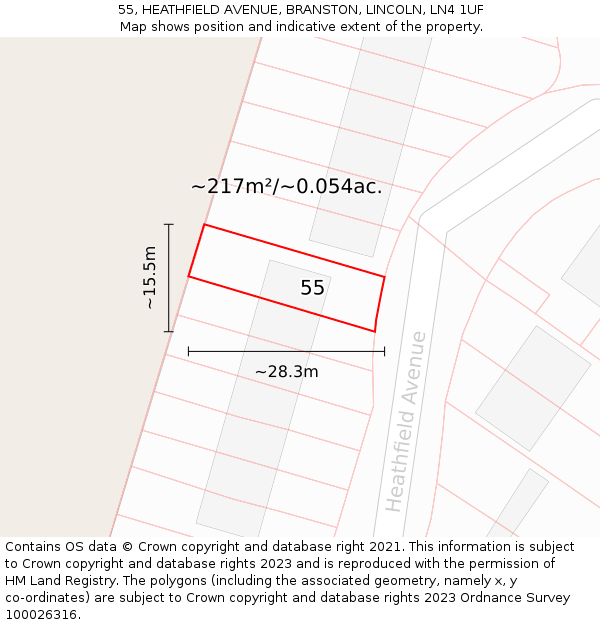 55, HEATHFIELD AVENUE, BRANSTON, LINCOLN, LN4 1UF: Plot and title map