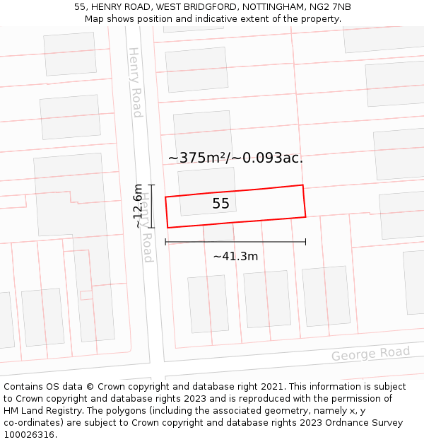 55, HENRY ROAD, WEST BRIDGFORD, NOTTINGHAM, NG2 7NB: Plot and title map