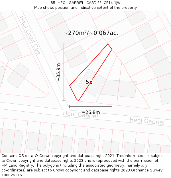 55, HEOL GABRIEL, CARDIFF, CF14 1JW: Plot and title map