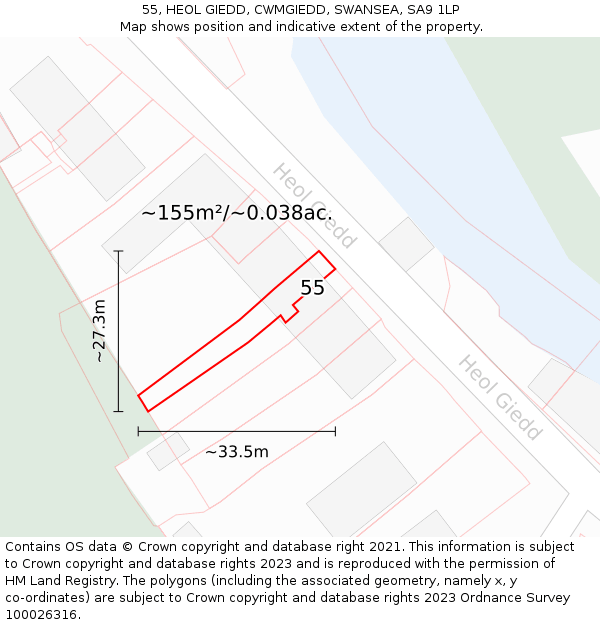 55, HEOL GIEDD, CWMGIEDD, SWANSEA, SA9 1LP: Plot and title map