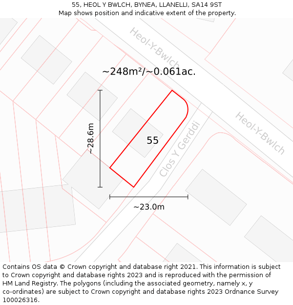 55, HEOL Y BWLCH, BYNEA, LLANELLI, SA14 9ST: Plot and title map