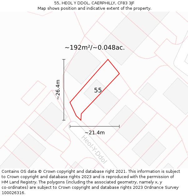 55, HEOL Y DDOL, CAERPHILLY, CF83 3JF: Plot and title map